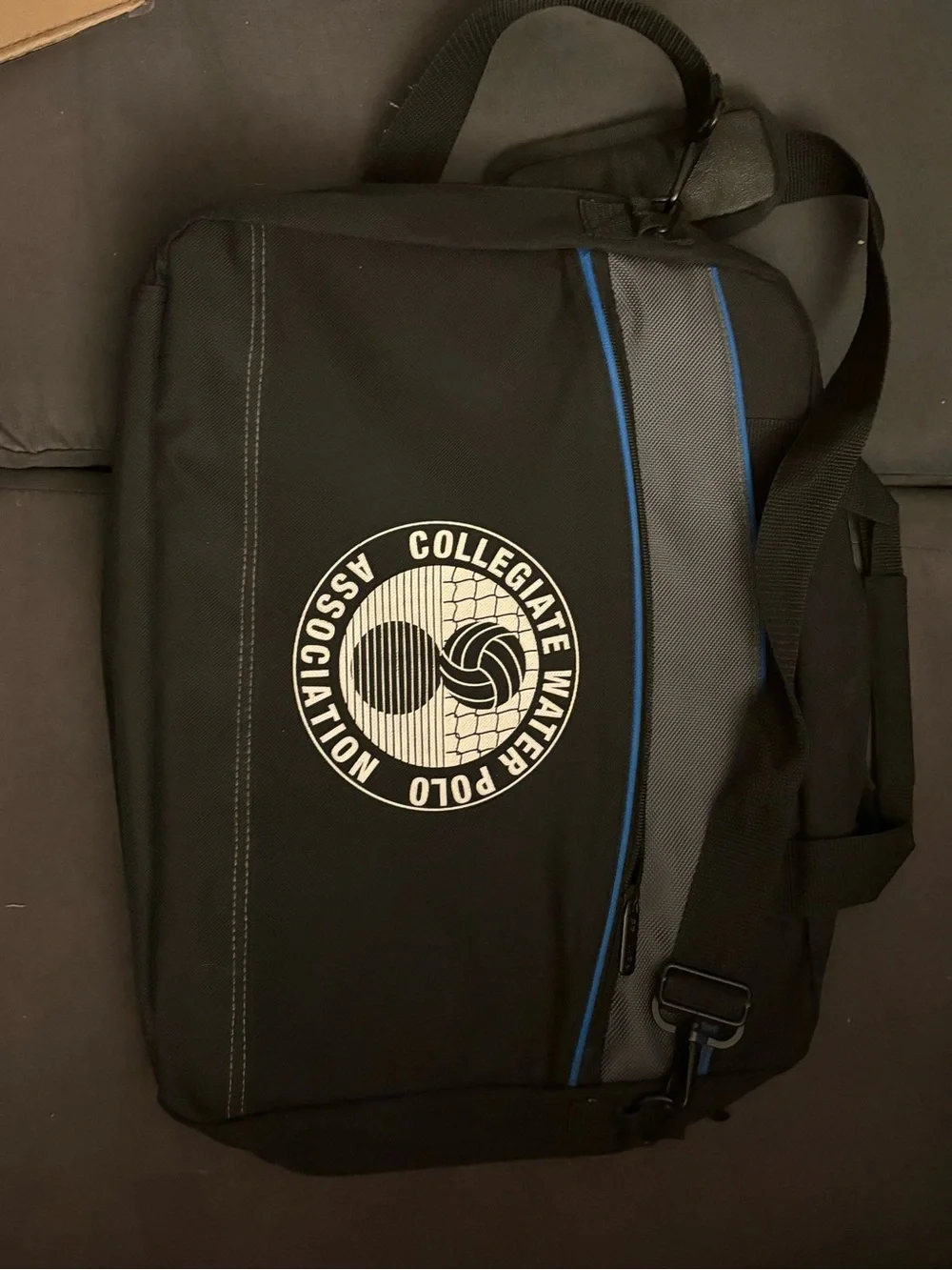 Black & Gray Messenger Bag with Blue Trim